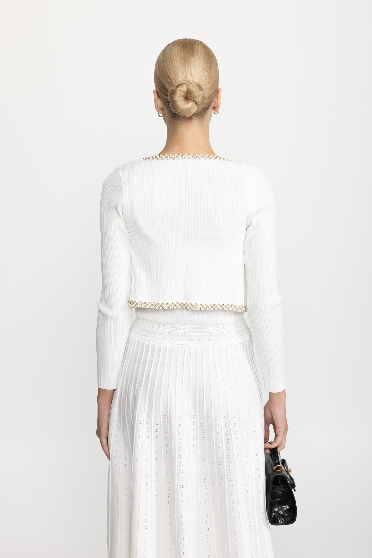 Pearl Trim Knit Tank Midi Dress and Bolero Set - White