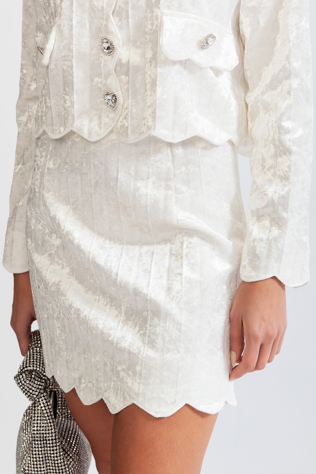 Velvet co-ord with silver buttons - White