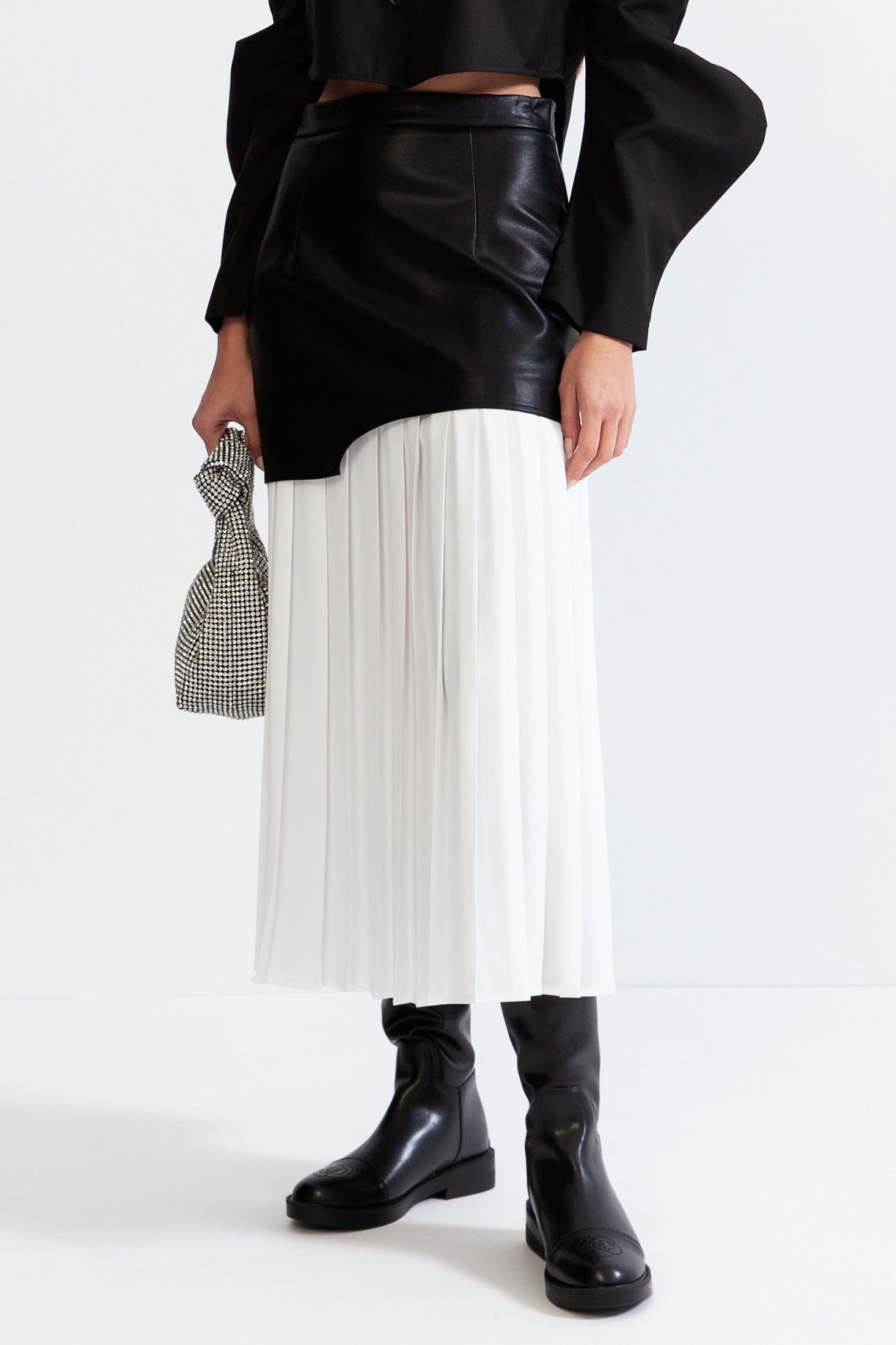 AZULLA Pleated midi skirt with leather effect - Black