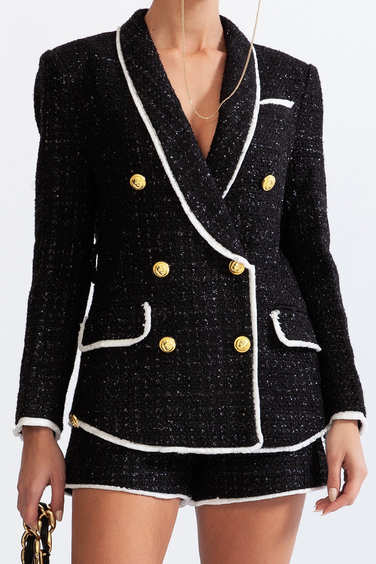 AMARA Double breasted tweed jacket - Black