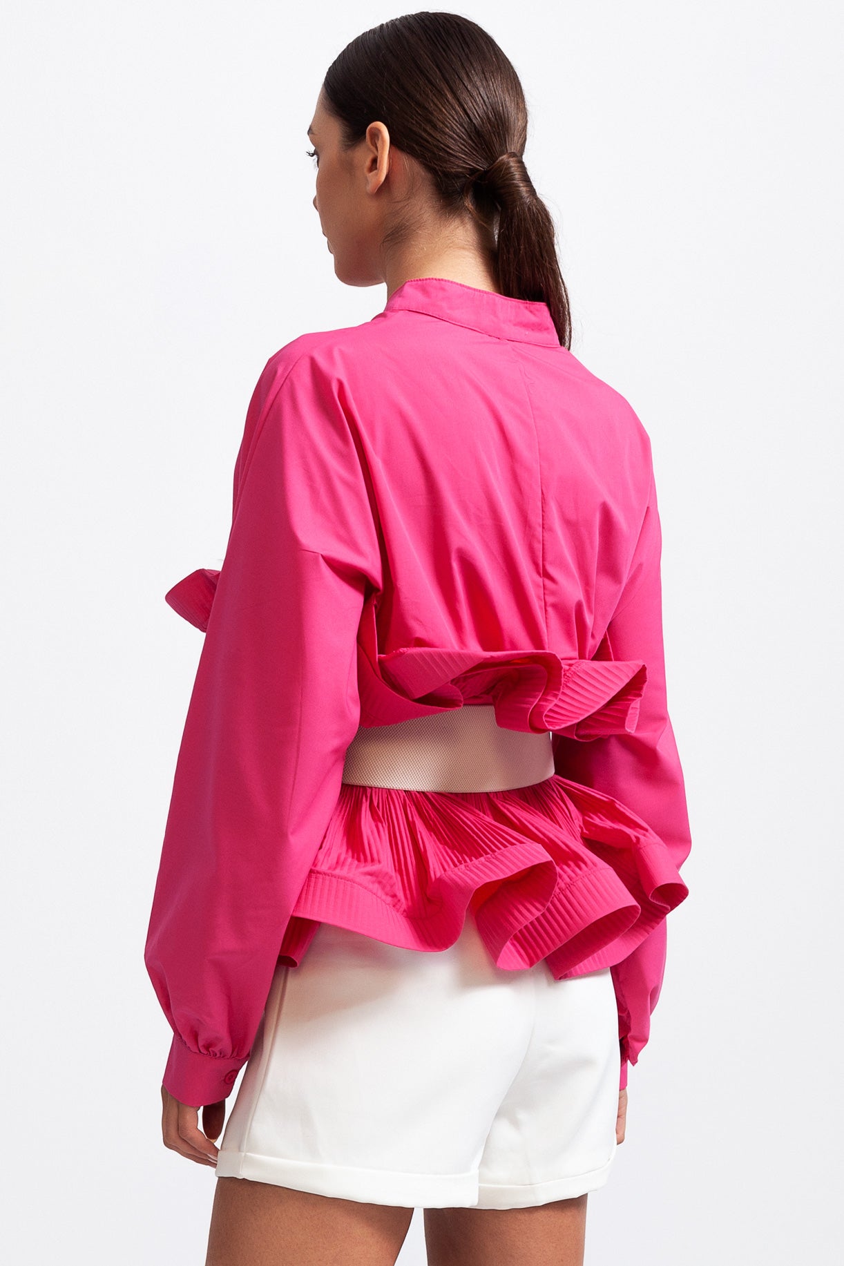 SERILDA Ruffle Shirt with Massive Belt - Fuchsia Pink