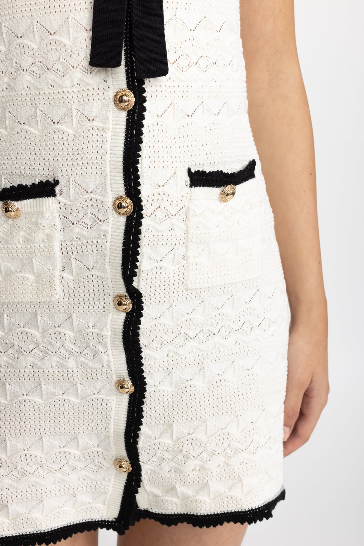 Armelle White Bow Detail Crochet Knit Sleeveless Mini Dress
