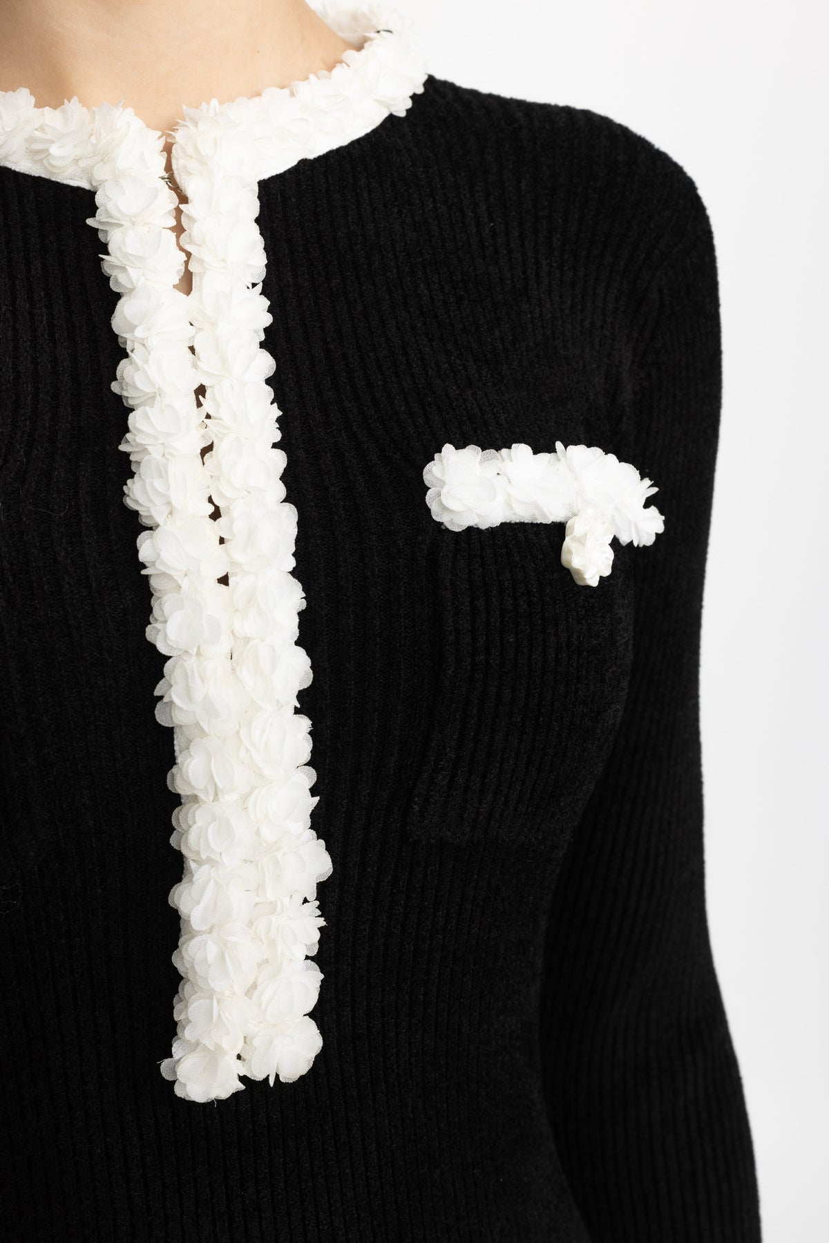 Bertille Black Chenille Knit Midi Dress with Contrast Bobble Trim