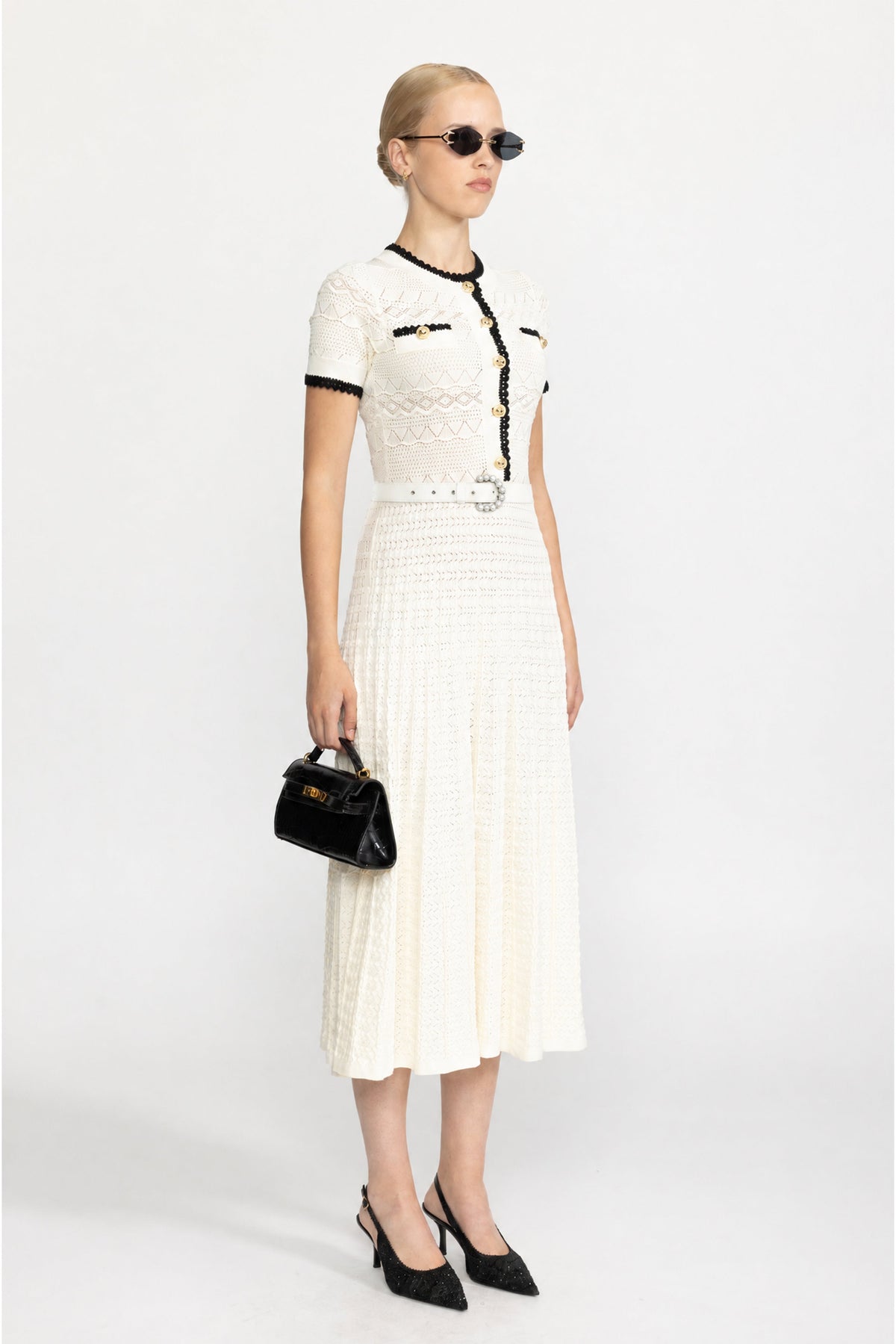 Eugénie Ivoire Pointelle Knit Belted Midi Dress