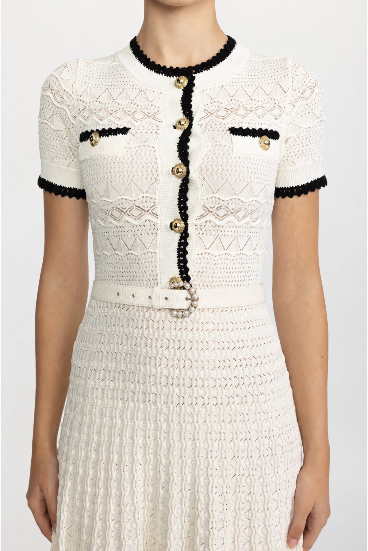 Eugénie Ivoire Pointelle Knit Belted Midi Dress