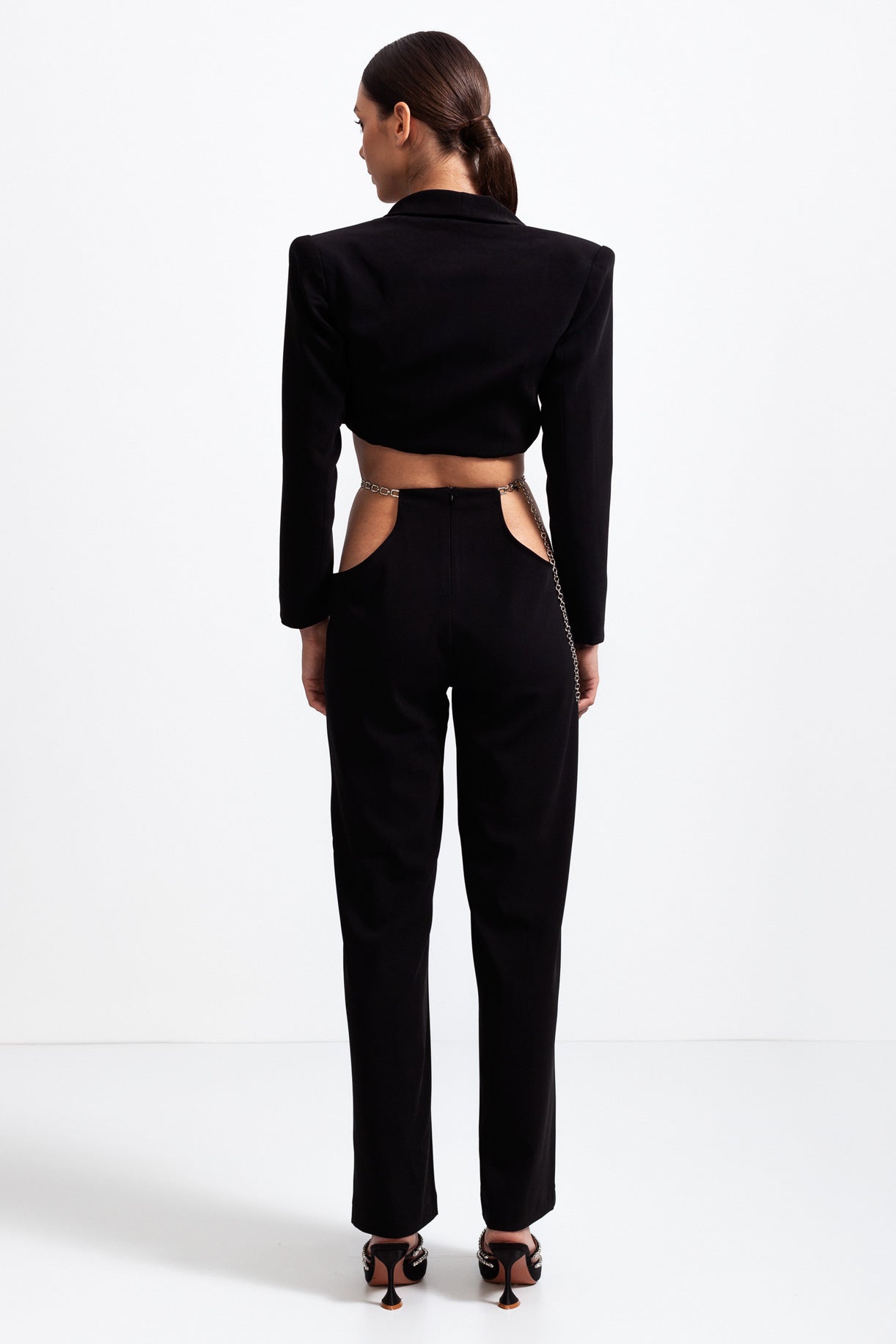 CALISTA Short Blazer with Cutout Trousers and Silver Details - Black