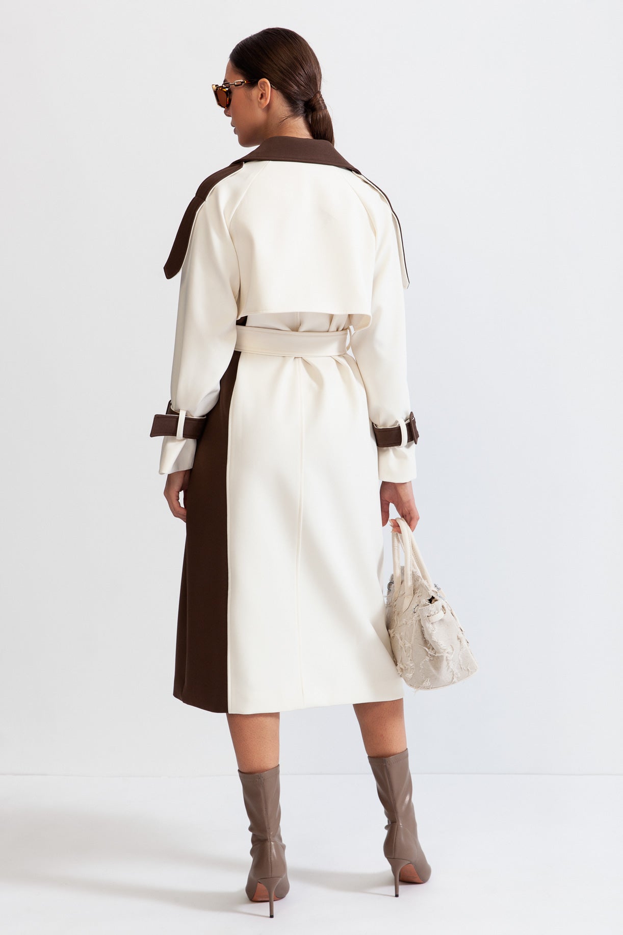 SOPHIA Bicolor Double Breasted Trench Coat - Beige & Brown