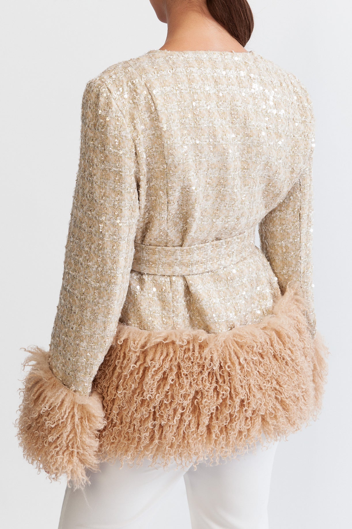 Sparkle blazer with fur effect - Beige