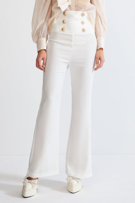 ELARA Double Breasted High waisted trousers - White