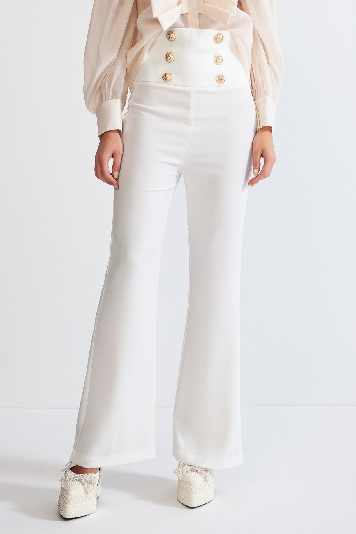 ELARA Double Breasted High waisted trousers - White