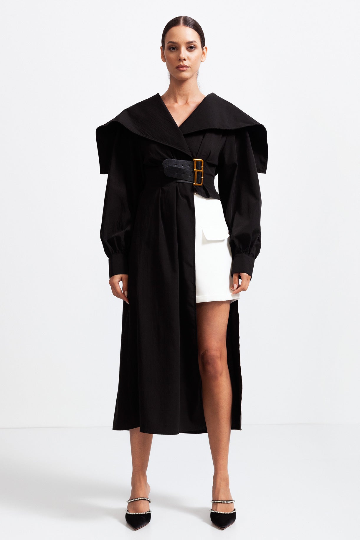 ISABELLA Asymmetrical Shirt with Massive Lapels - Black