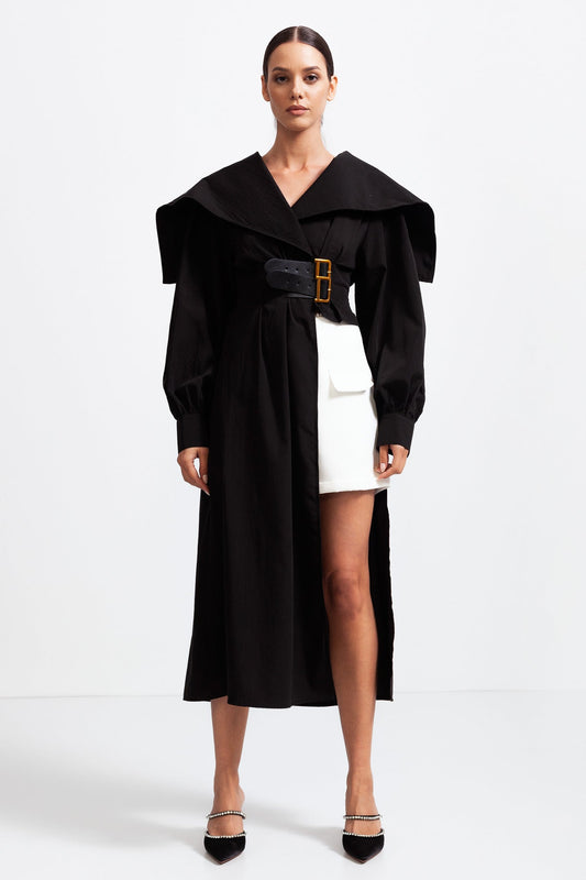 ISABELLA Asymmetrical Shirt with Massive Lapels - Black