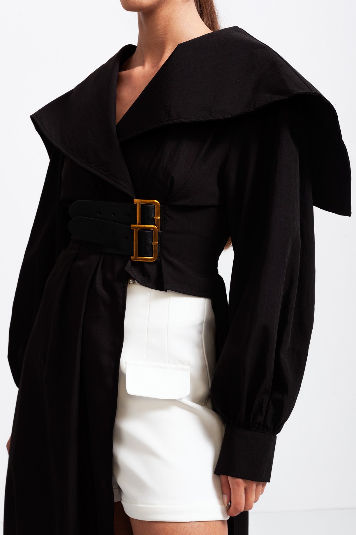 ISABELLA Asymmetrical Shirt with Massive Lapels - Black