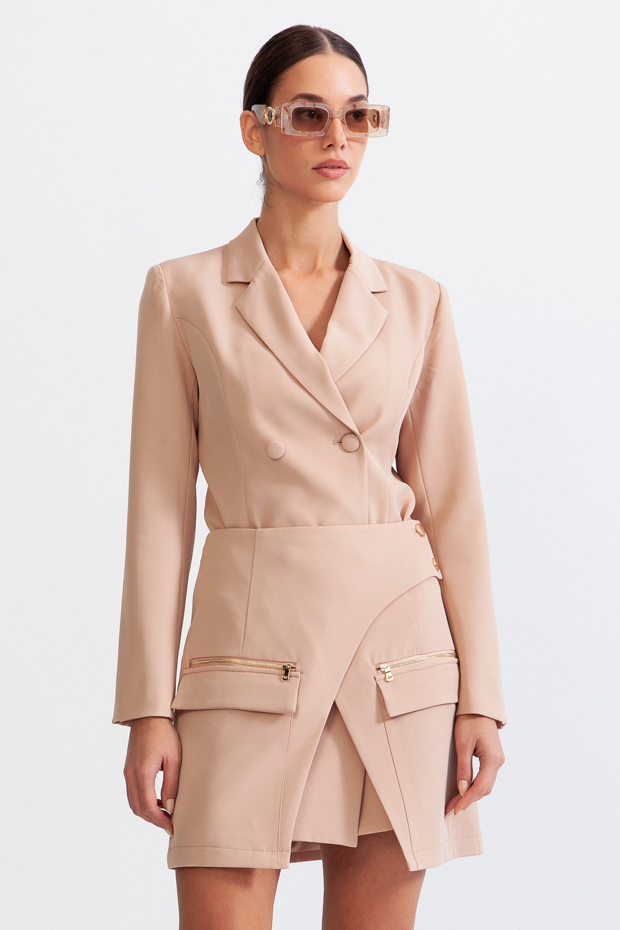 CORSET BLAZER DRESS outlets BEIGE-PINK