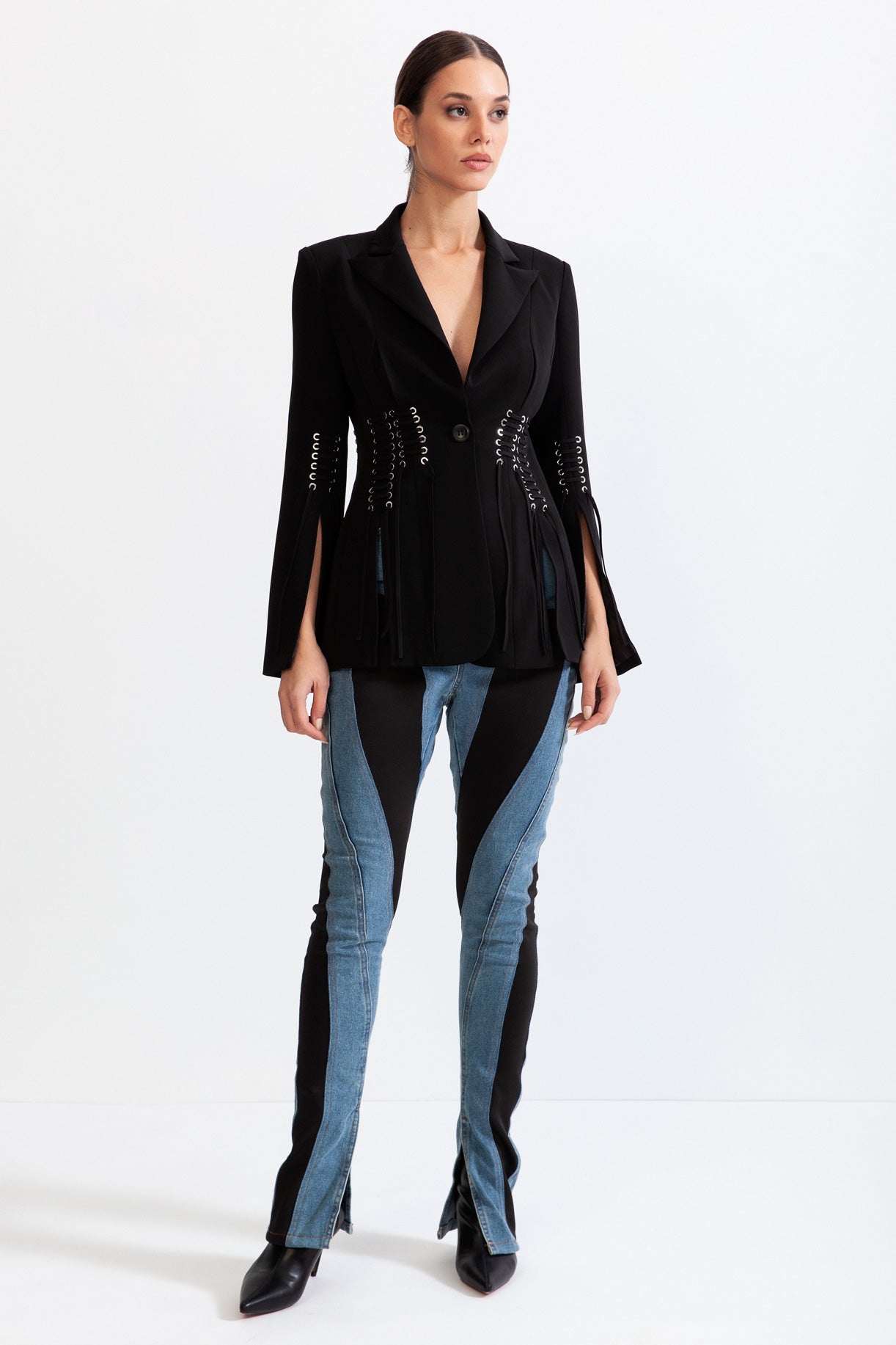 SERENITY Corset jacket with fringe details - Black