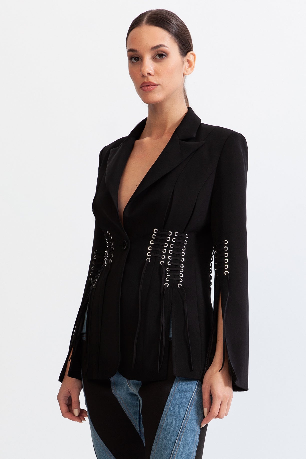 SERENITY Corset jacket with fringe details - Black