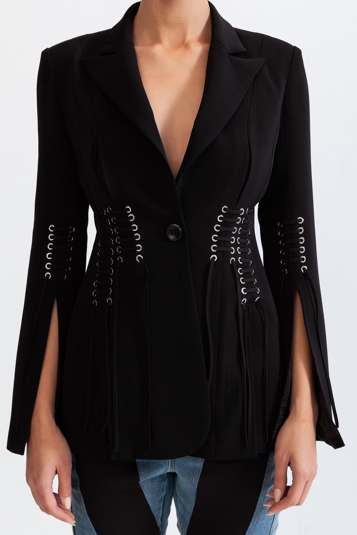 SERENITY Corset jacket with fringe details - Black