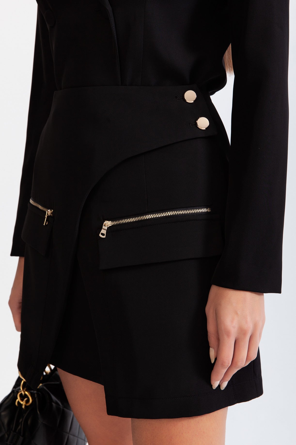 BLAIRE Long jacket with overlapping corset detail - Black