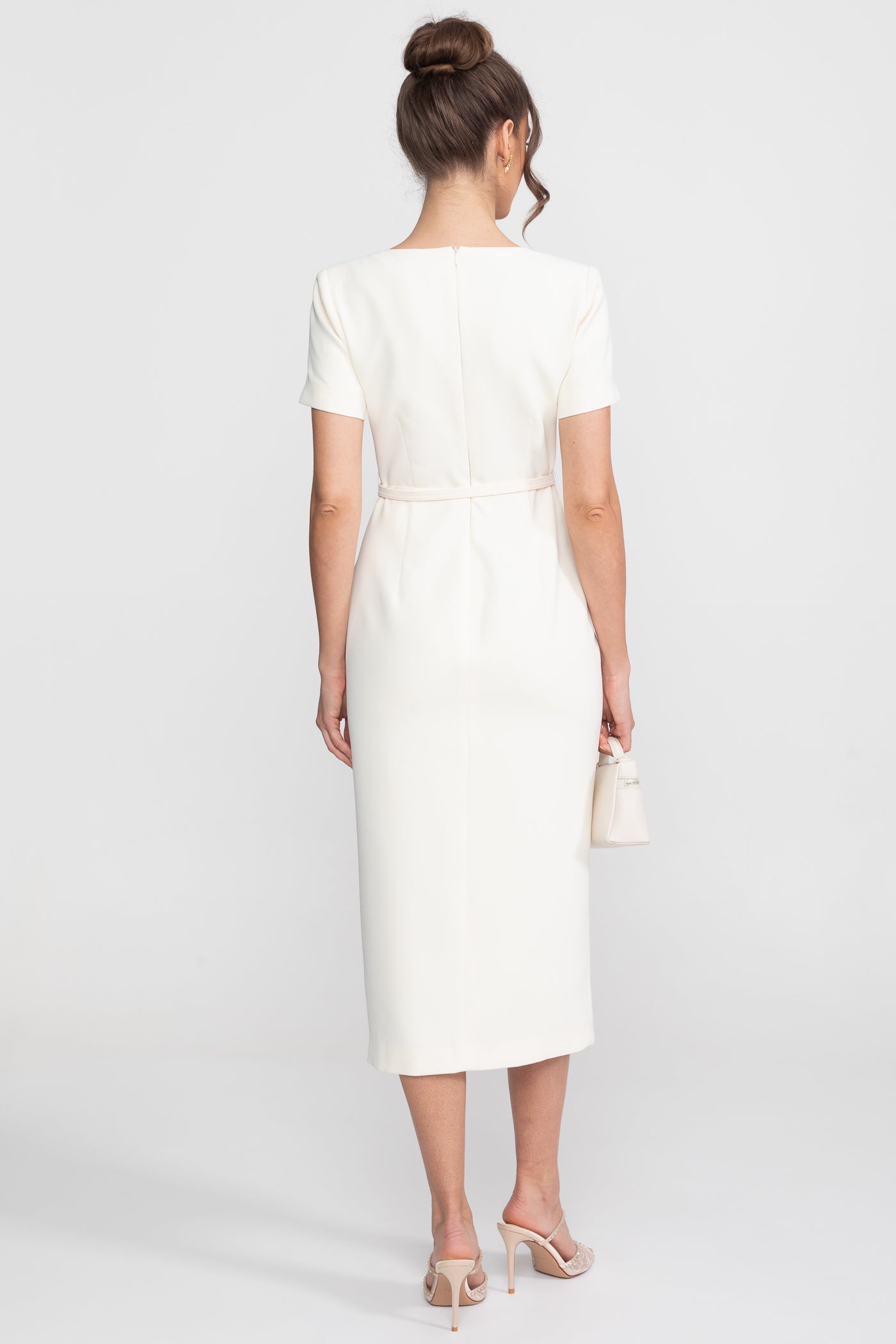 Square-Neck Button-Through Midi Dress With Jewel Buttons - White