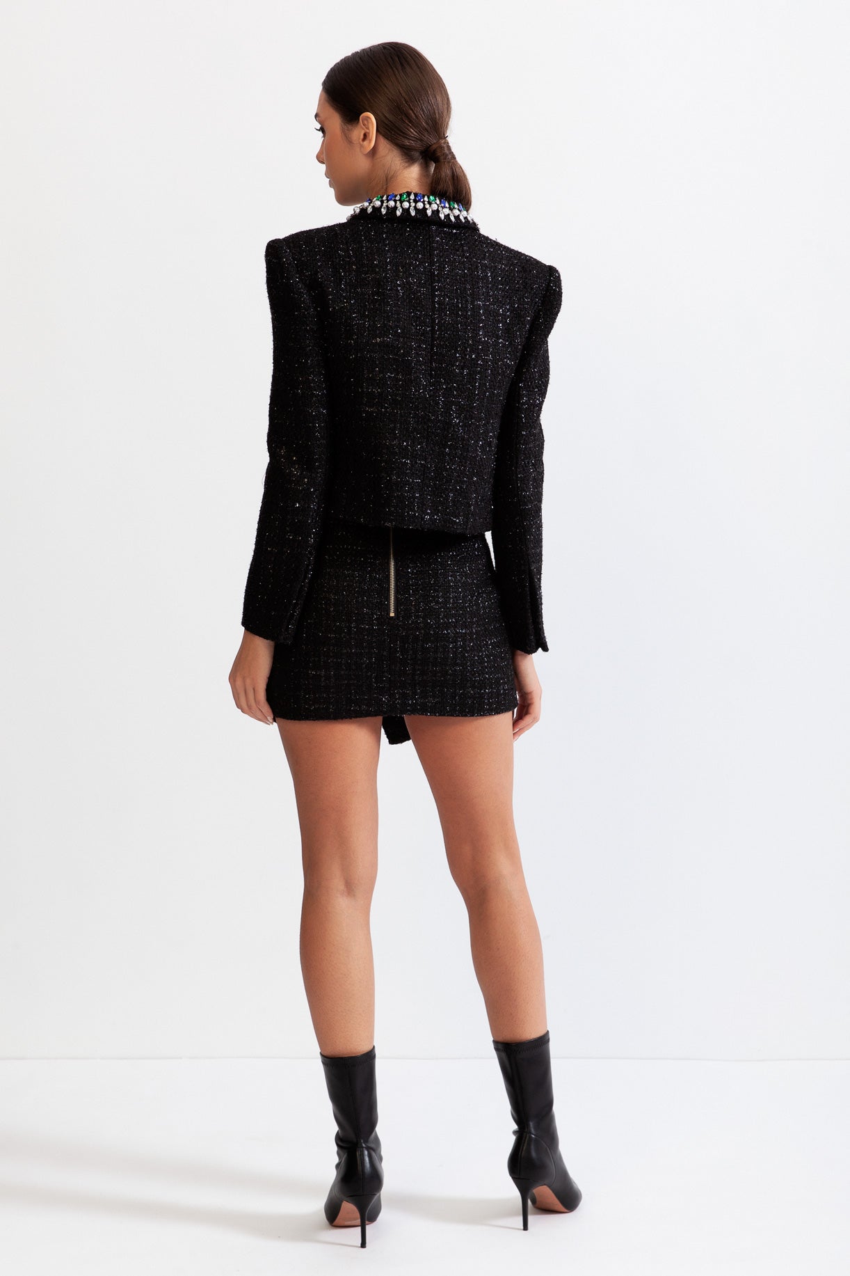 Tweed jewel blazer with wool blend - Black