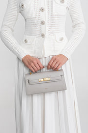 Structured Kelly-Style Mini Bag With Gold-Tone Hardware - Light Gray
