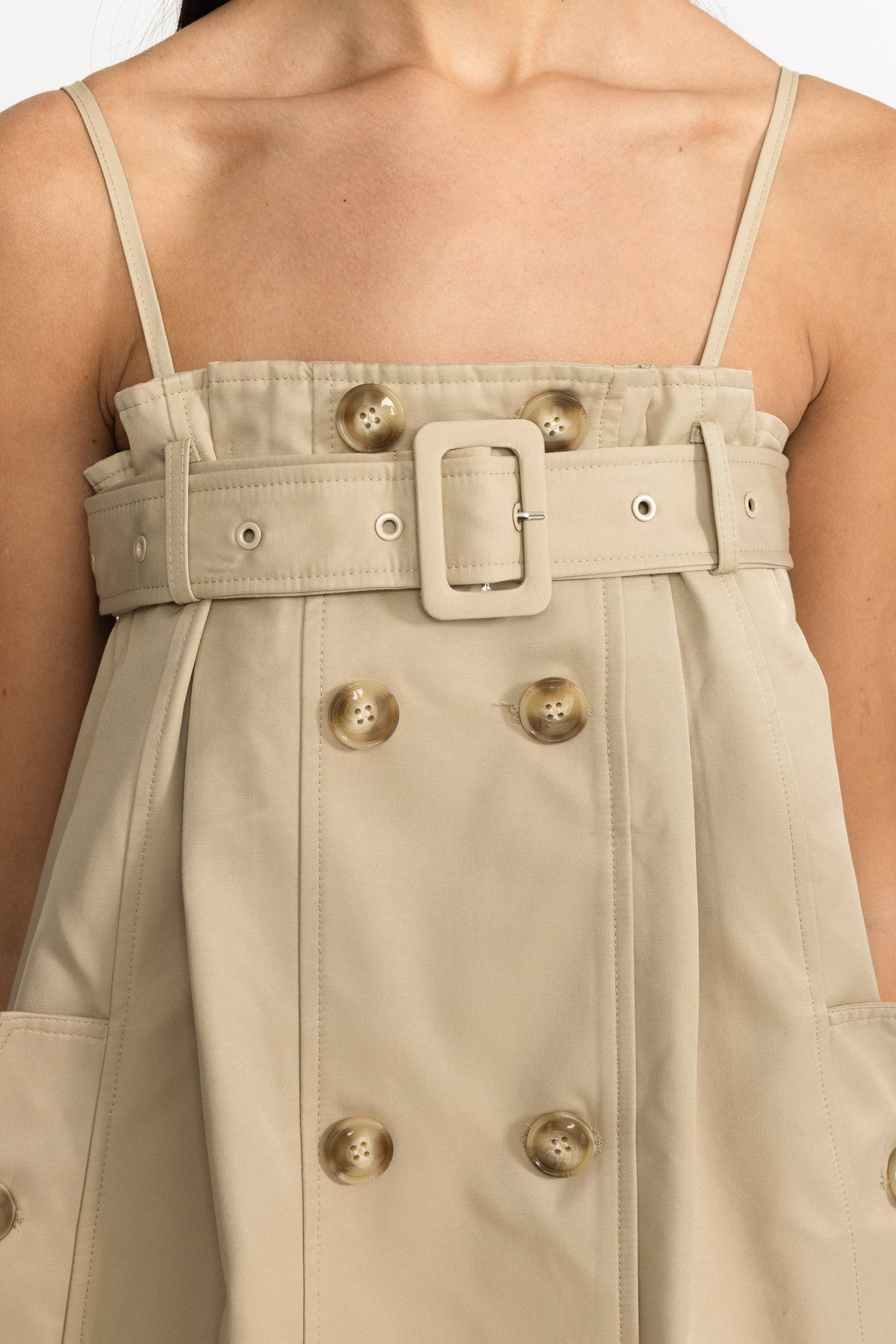 Solène Khaki Belted Trench Babydoll Mini Dress