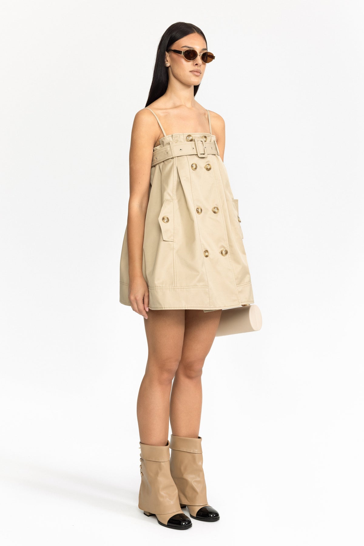 Solène Khaki Belted Trench Babydoll Mini Dress
