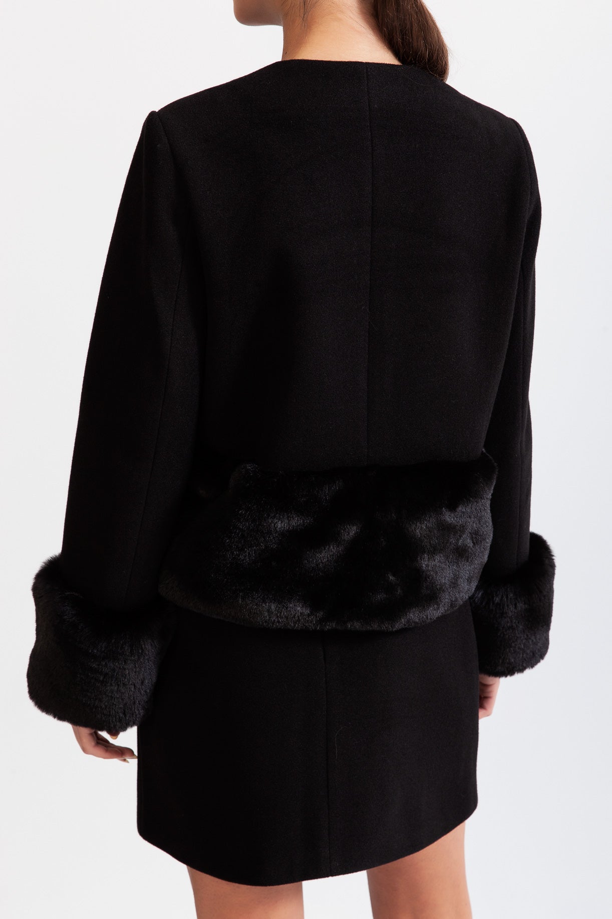 CORDELLA Faux fur Co-Ord with jacket and skirt - Black