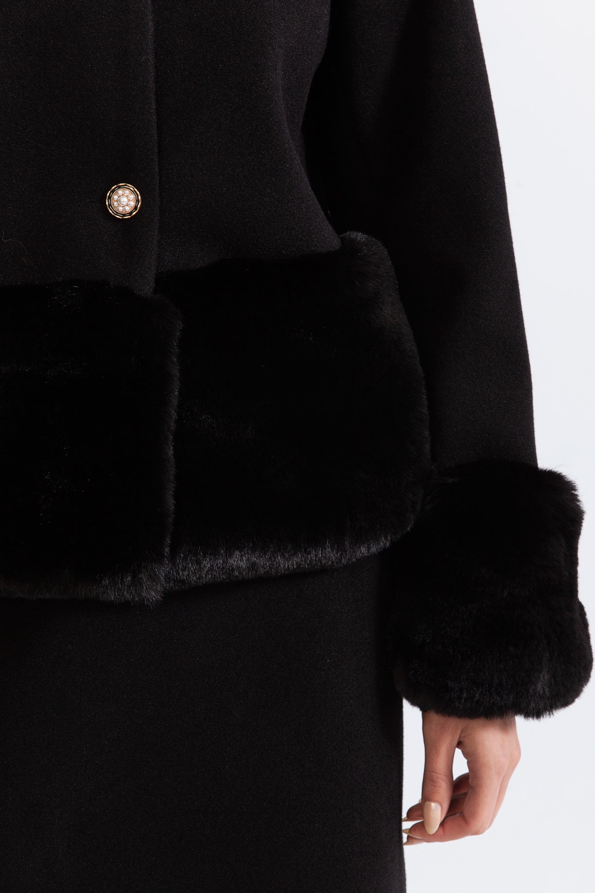 CORDELLA Faux fur Co-Ord with jacket and skirt - Black