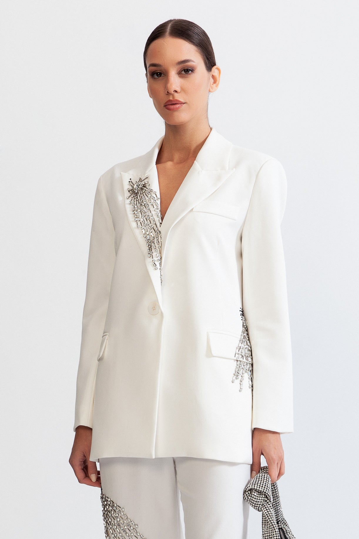 ISALIA Jewel Co-Ord with Trousers and Jacket - White