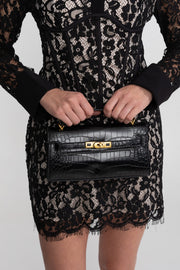Structured Kelly-Style Mini Bag With Gold-Tone Hardware - Black