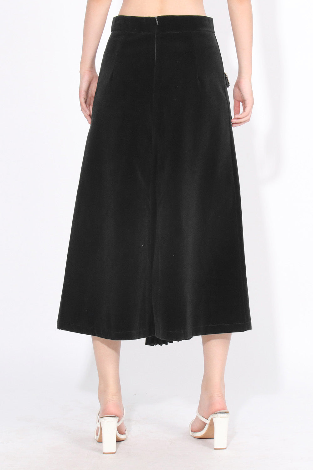 High Waisted Velvet Midi Skirt - Black