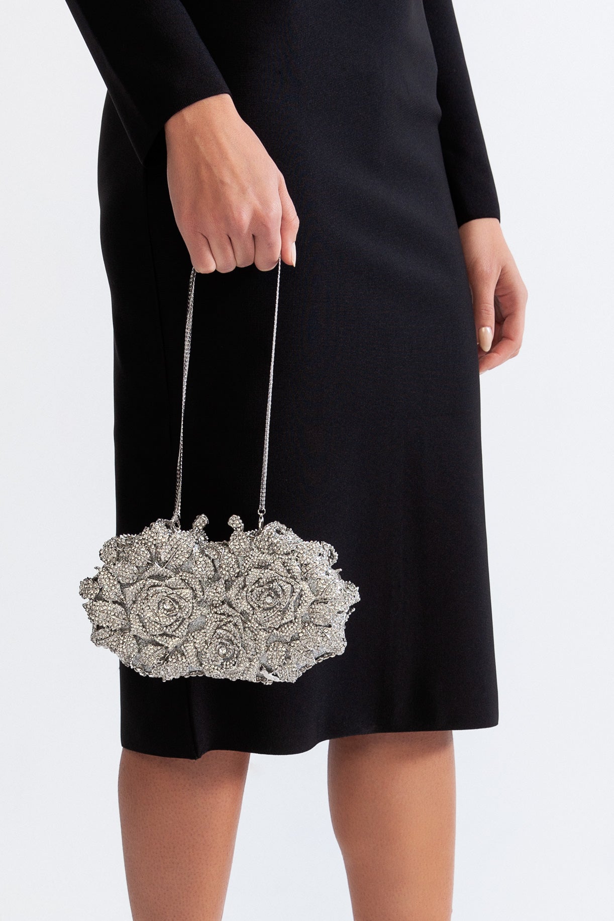 PRISCILLA Crystal embellishment clutch bag - Silver