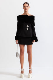 MANETTE Off The Shoulder Co-Ord with Faux Fur - Black