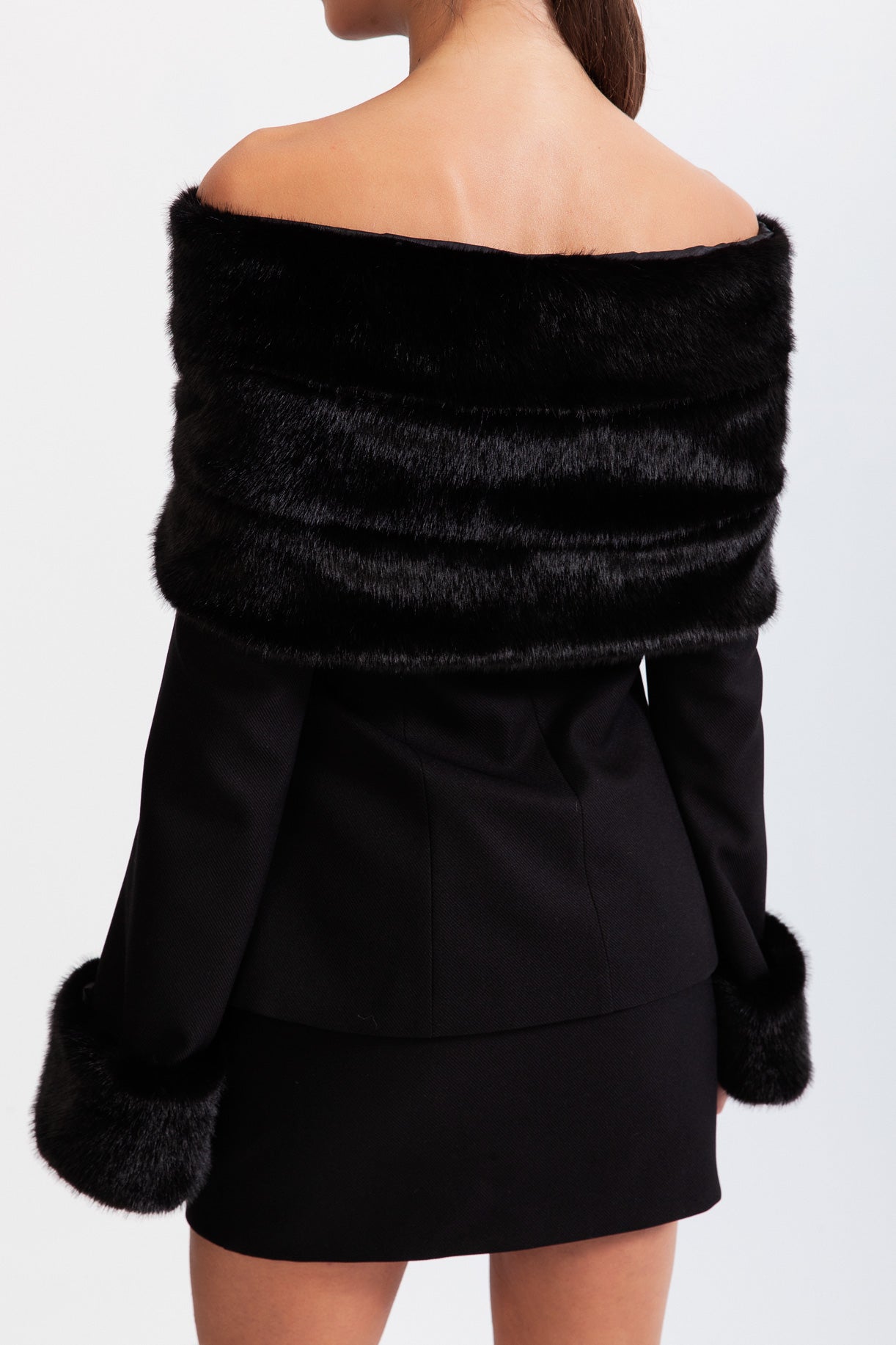 MANETTE Off The Shoulder Co-Ord with Faux Fur - Black