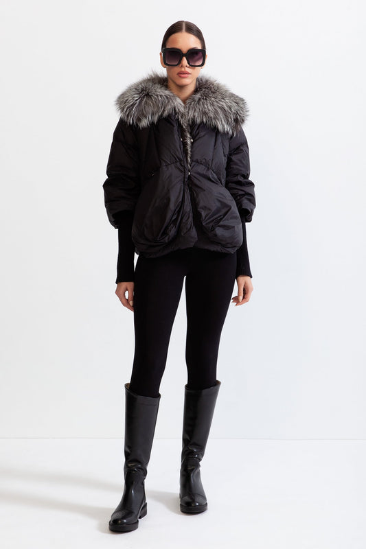 ANGELIQUE Natural fur down puffer - Black