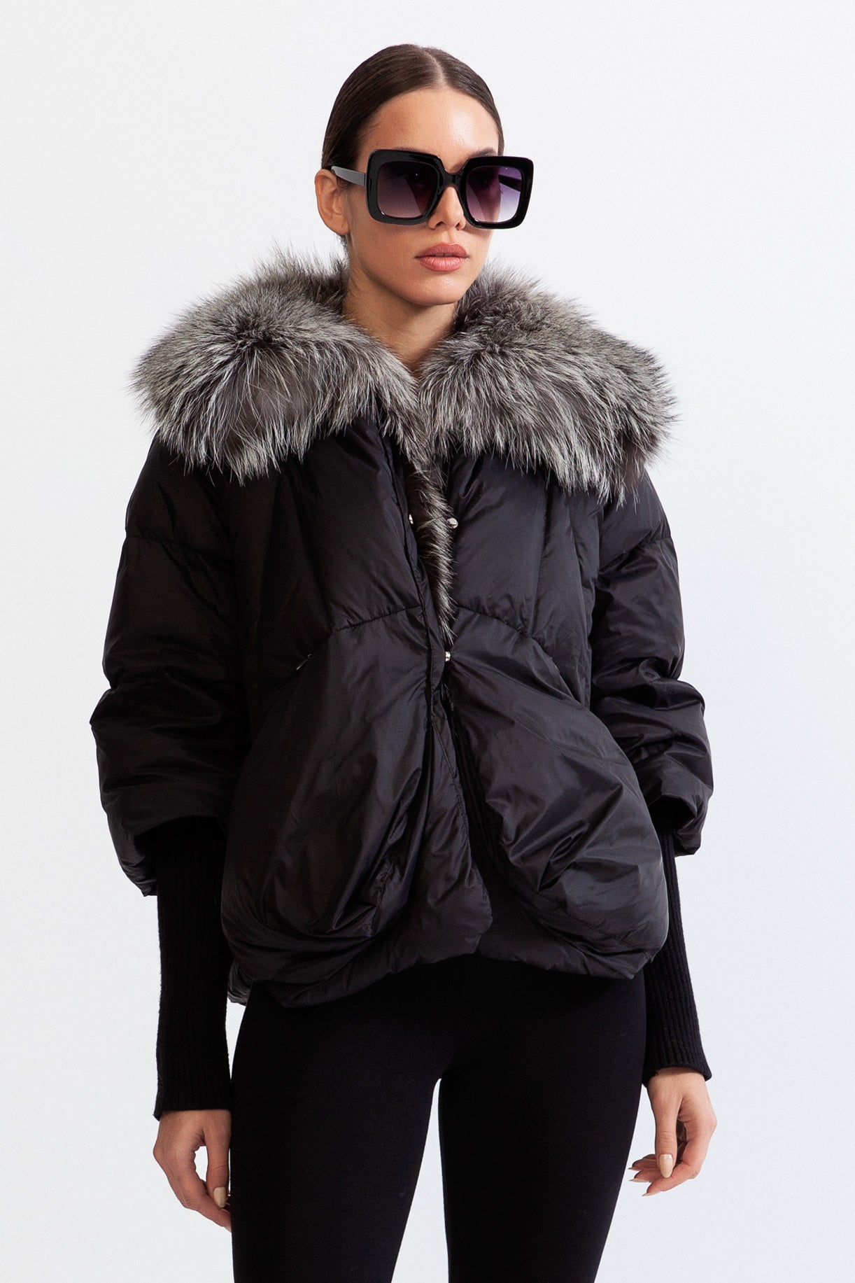 ANGELIQUE Natural fur down puffer - Black