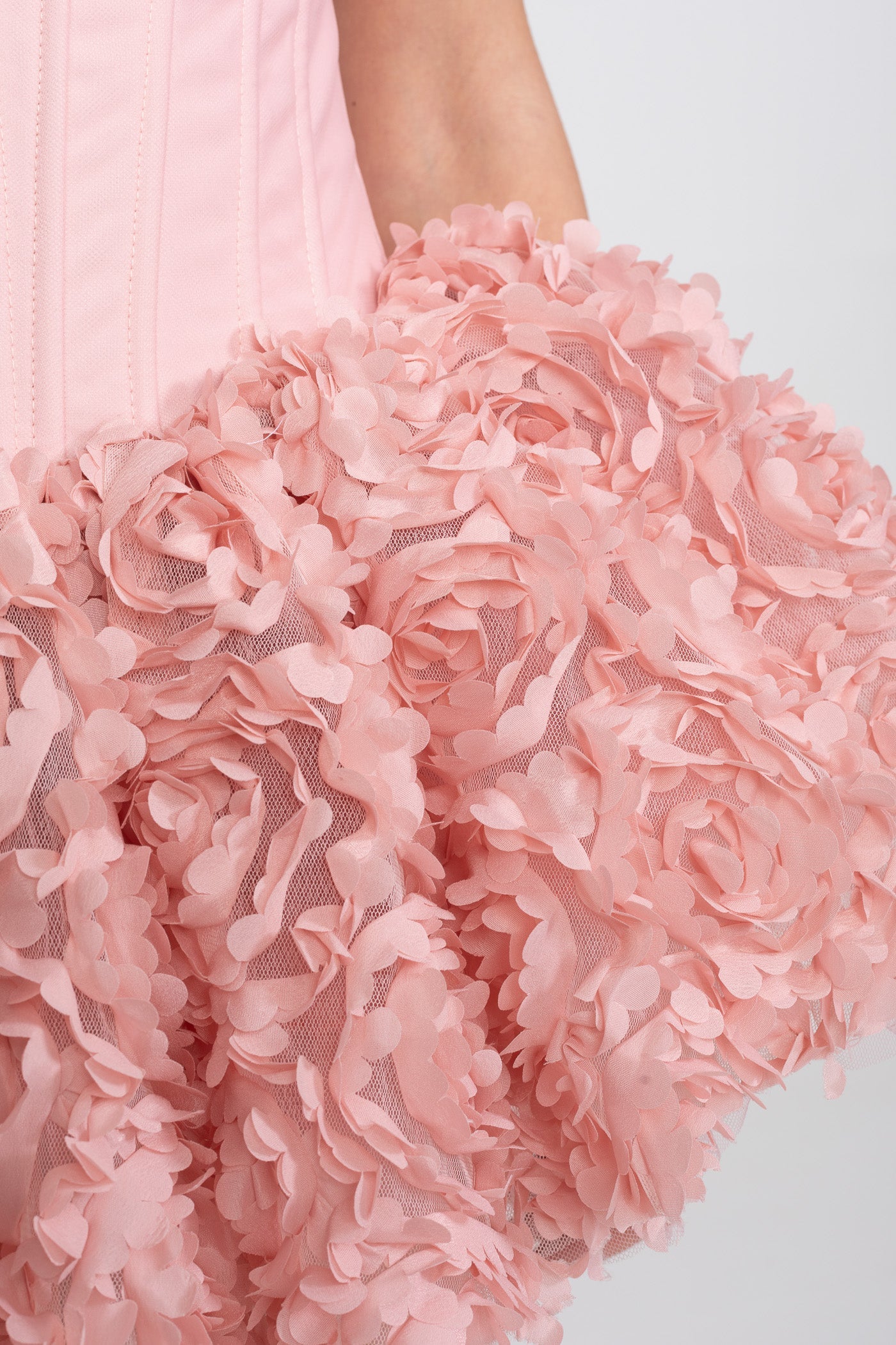 Strapless Corset Mini Dress With 3D Rose Appliqué Skirt - Pink