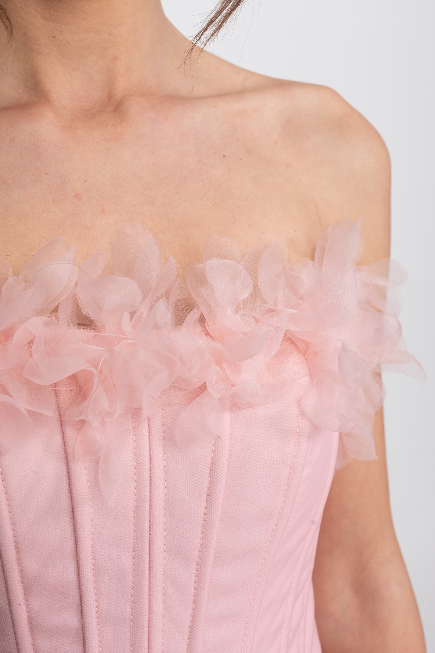 Strapless Corset Mini Dress With 3D Rose Appliqué Skirt - Pink