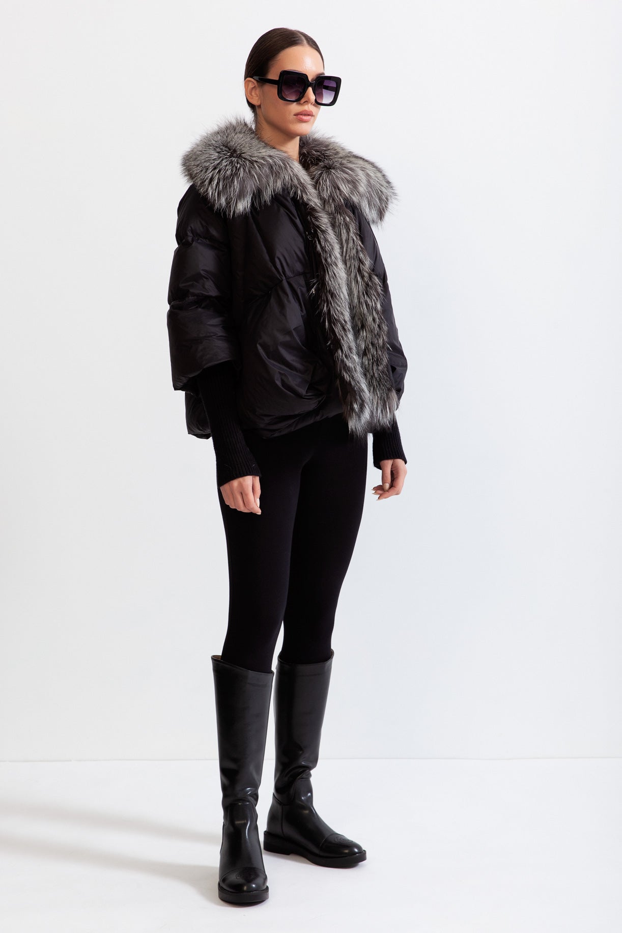 ANGELIQUE Natural fur down puffer - Black