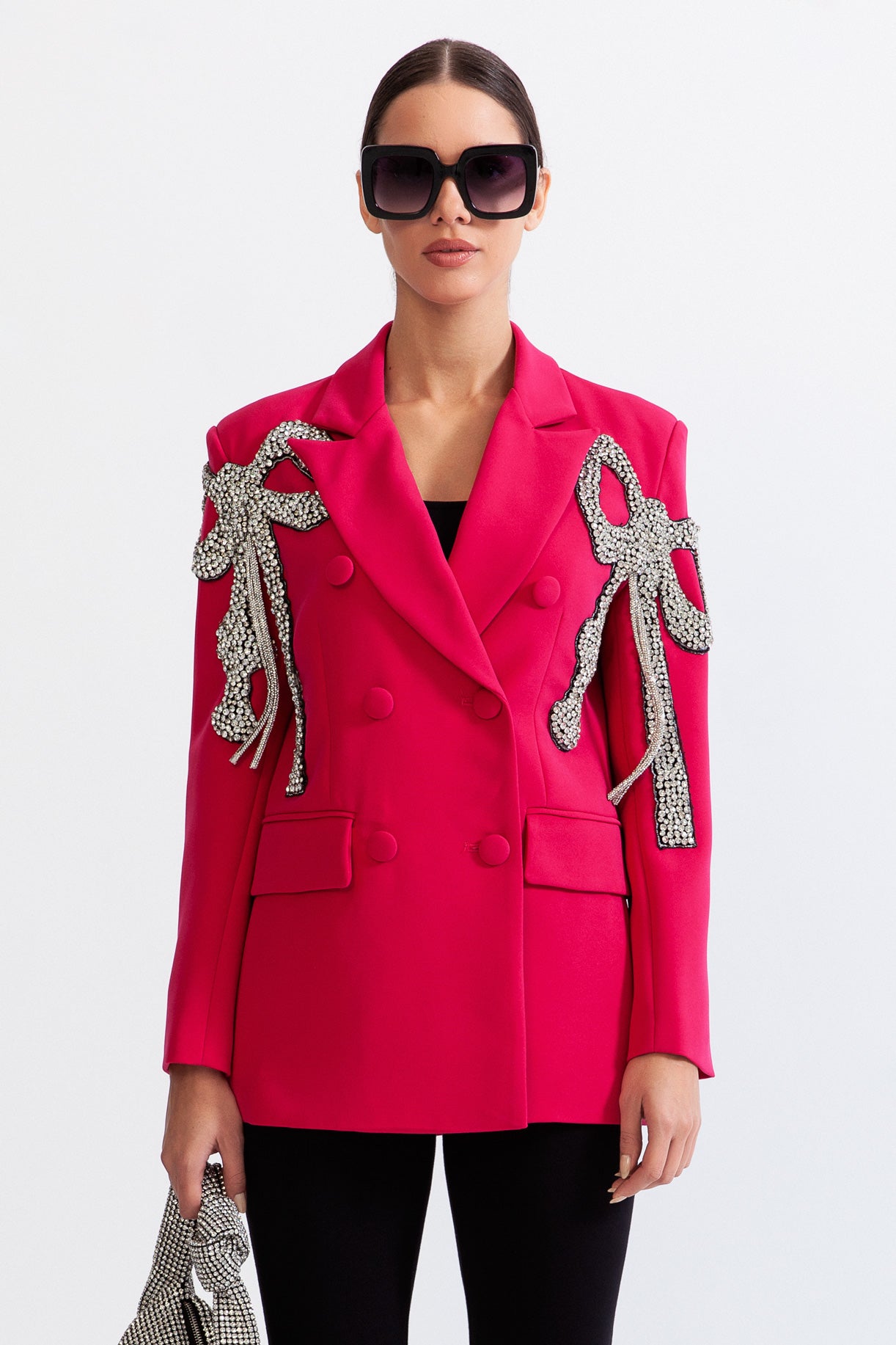 LYSANDRA Jewel Double Breasted Blazer - Fuchsia Pink