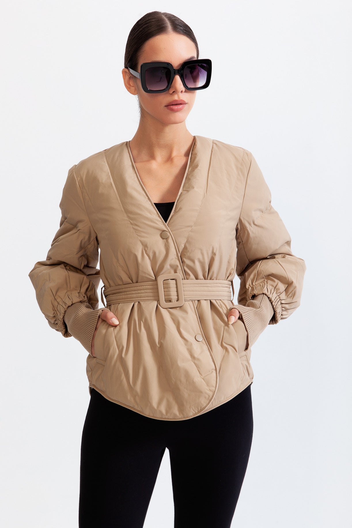 RENATA Down Belted Jacket - Beige