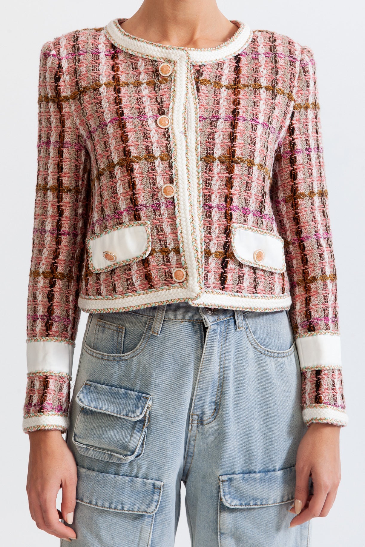 JAQUELINE Multicolor Elegant Tweed Blazer