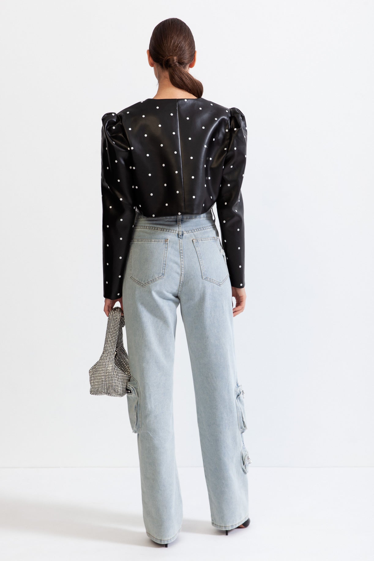 Vegan Leather Effect Dots Blazer - Black