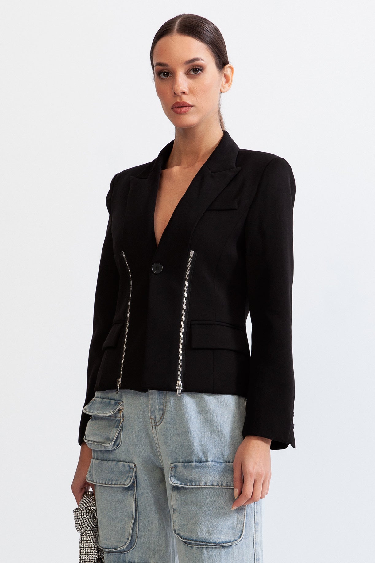 CLARIMONDE Fitted zipper jacket - Black