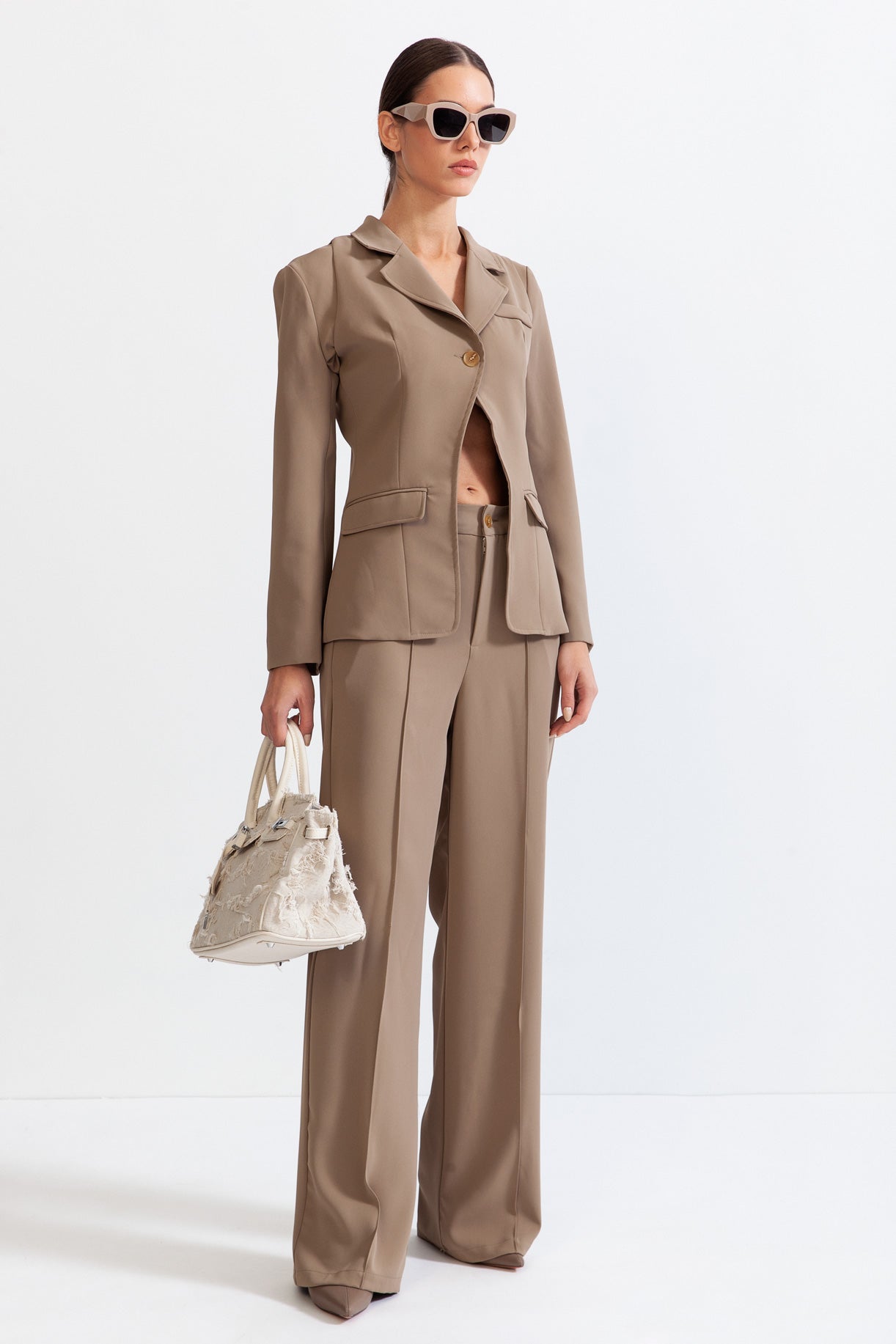 MILLET Minimalist co-ord with Geometrical Lines - Light Brown