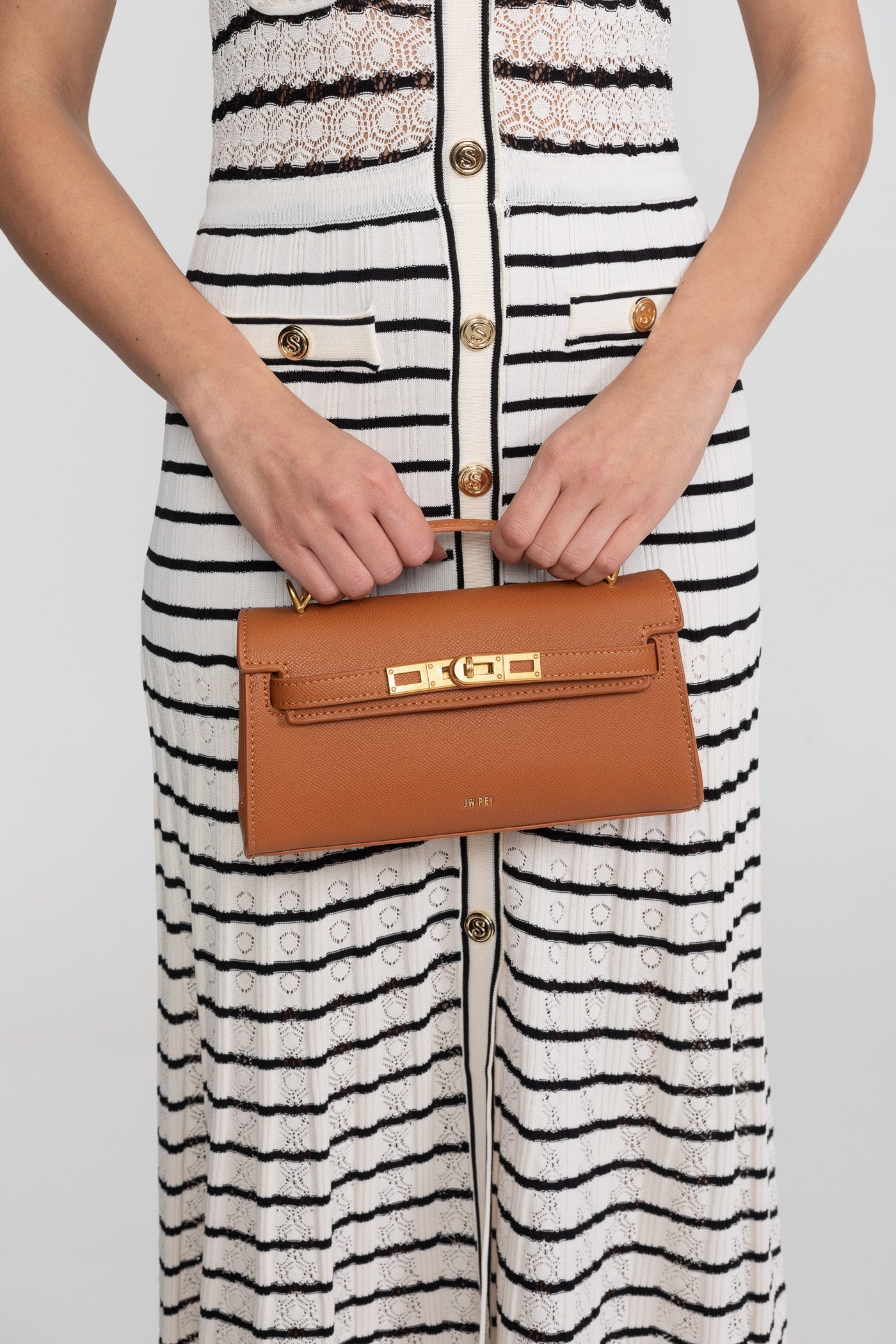 Structured Kelly-Style Mini Bag With Gold-Tone Hardware - Brown