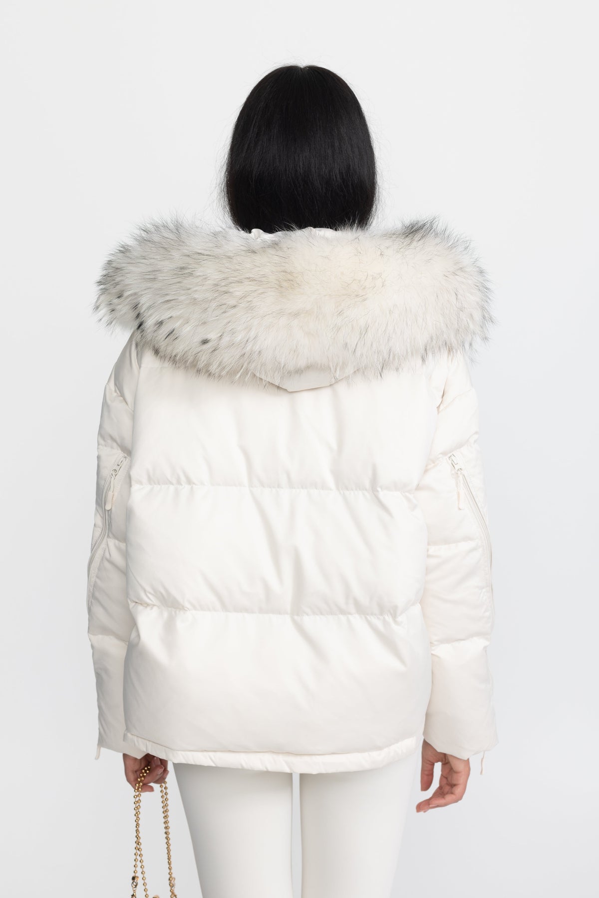 Isaure Ivoire Raccoon Fur Hood Cropped Down Puffer Jacket