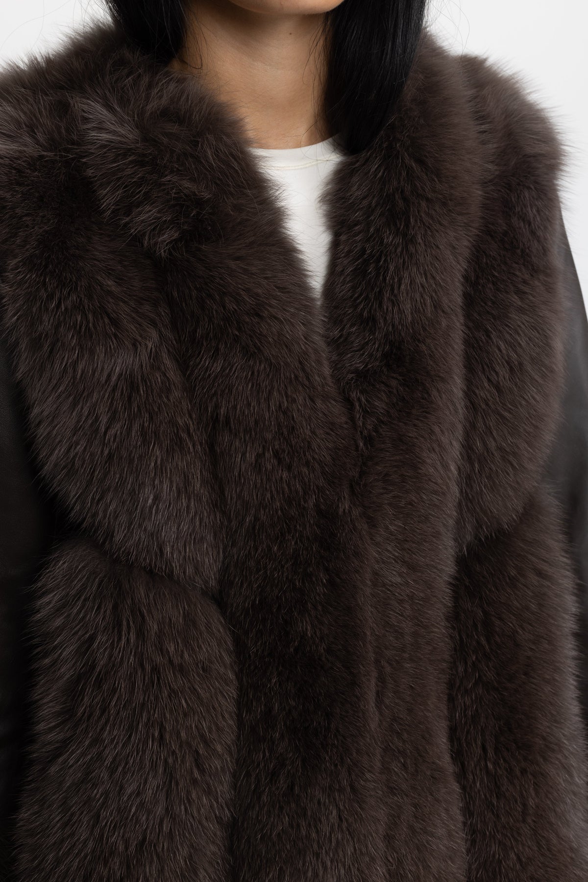 Athénaïs Chocolate Fox Fur Panel Shearling Jacket