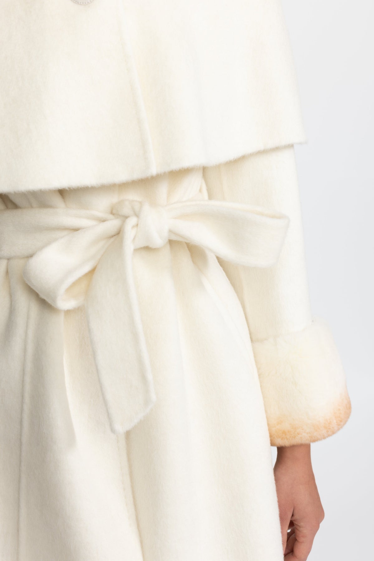 Brune Ivoire Rex Rabbit Fur Collar Capelet Wool Coat